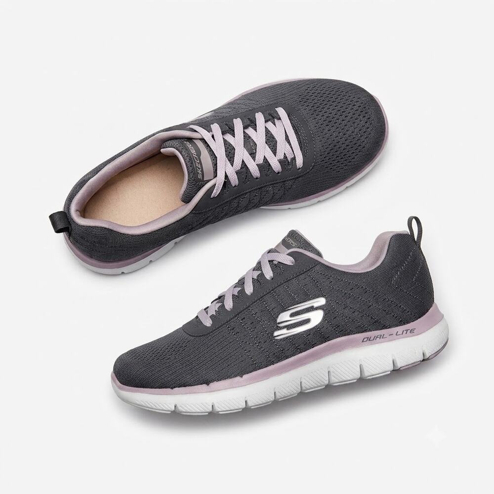 Skechers Flex Appeal 2.0 Break Free Dual Lite Shoes Gray Comfort Womens Size 8.5